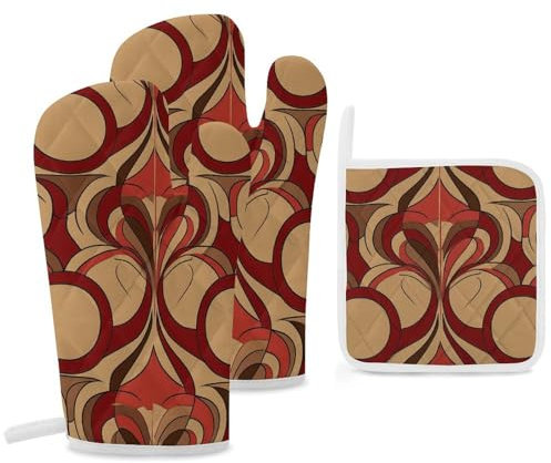 Lot de 3 gants de cuisine et maniques résistants à la chaleur - Motif rouge