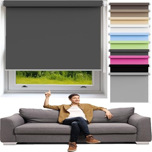 Verdunkelungsrollo Klemmfix 85 x 50 cm Hitzeschutz, Sichtschutz, Ohne Bohren Hitzeschutz Seitenzugrollo für Fenster Und Tür, Dunkelgrau
