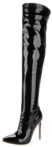 HSyc JRX Stiletto High Heels Lack Overknee Stiefel mit 12cm Absatz Winterstiefel 37