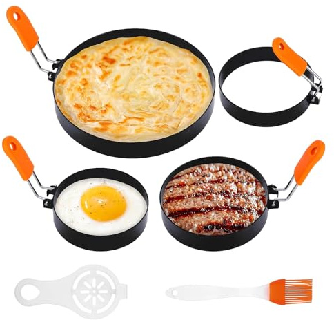 6Pcs Egg Rings for Frying Eggs Set,Non-Stick Egg Ring Circle 4 in,Stainless Steel Egg Mold for Breakfast Sandwiches,Round Egg Shaper 3.5 in,Pancake Mold Crumpet Rings 6 in, Egg Molds for Griddle