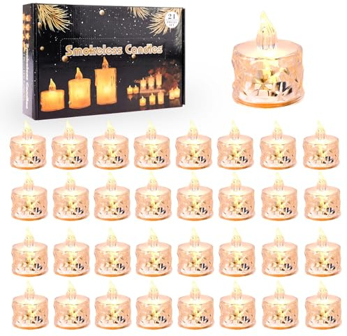 Ronoza 24 Stück Led Teelichter Prismatisch, Weiß Transparent, Modern, LED Kerzen Flackernde Flamme, Hochzeit, Valentinstag, Ostern, Halloween, Weihnachten