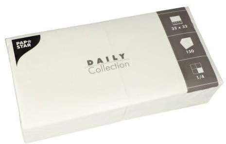 PAPSTAR Servietten Daily Collection 1/4-Falz 32 cm x 32 cm Weiss 89636 Tissue-Servietten Papier-Servietten, 150 Stück