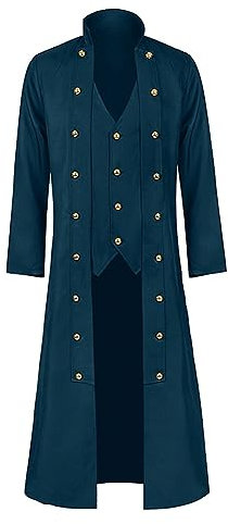 Herren Militär Langer Mantel Zweireihige Gothic Trenchjacke Steampunk Viktorianischen Stil Mantel Anspruchsvolles Vintage Design Ideal für formelle Kleidung Strapazierfähiger hochwertiger Stoff, blau,