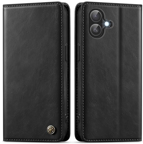 GUCASBE Mobiltelefonfodral för iPhone 16, premium läderfodral vikbart flip skal, RFID, skyddande magnetiskt kortfack, stativfunktion, plånbok, hopfällbart skal, mobilfodral för iPhone 16, fodral –