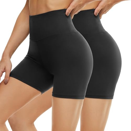 AMIYOYO Cycling Shorts Women 2 Pack High Waisted Biker Yoga Shorts | Cycle Leggings for Women Black Soft Anti Chafing Ladies Safety Pants Gym Running Workout