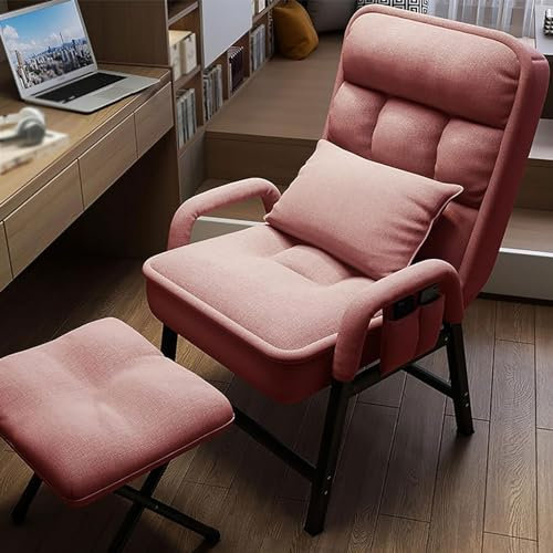 Bequemer Lesesessel mit Fußhocker, verstellbare Rückenlehne und Seitentaschen, ideal für Wohnzimmer oder Schlafzimmer, Rosa (50 x 56,1 x 95 cm)