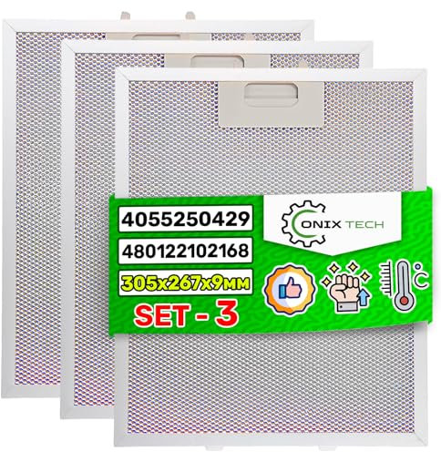 3 Pièces Grille Hotte Aspirante de Cuisine 305 x 267 x 9 mm avec le Code Original 4055250429 pour Electrolux 480122102168 pour Whirlpool - Garantie de 5 Ans - ONIX TECH