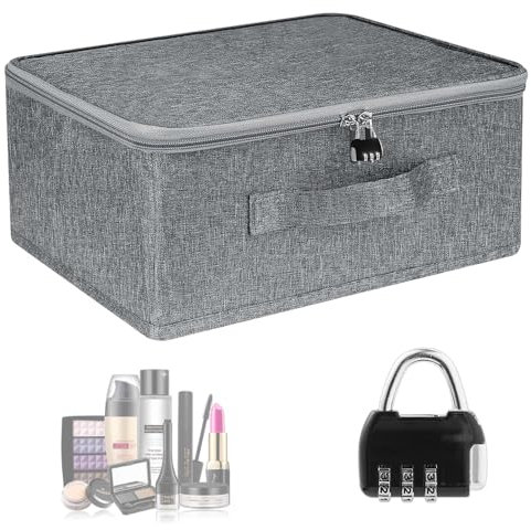 SKIKHN Scatola richiudibile con coperchio, in tessuto, con serratura, per caramelle, giocattoli, 30 x 20 x 14 cm