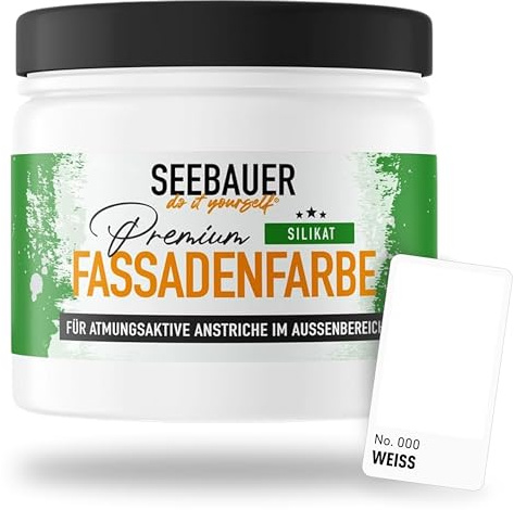 SEEBAUER diy Silikat-Fassadenfarbe Weiß 300ML für Außen (No. 000 Weiß) Atmungsaktive Mineralfarbe für Fassaden - Geeignet für Putz, Mauerwerk und Beton