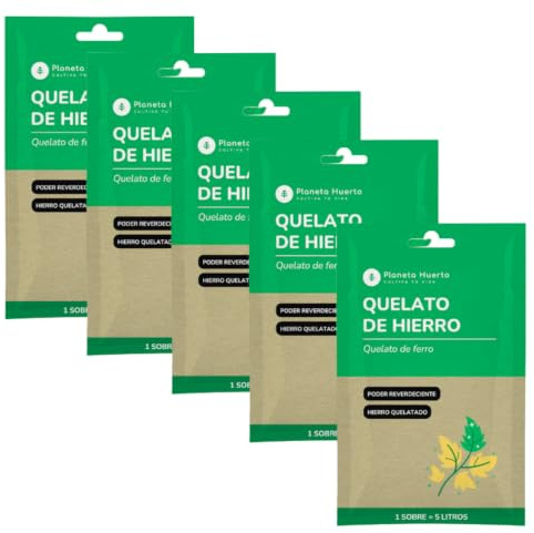 Planeta HUERTO | Pack Quelato de Hierro Soluble 5 Sobres para 25 L, Corrector de Clorosis Férrica - Pack Quelato con EDDHA 6% Hierro Orto-Orto
