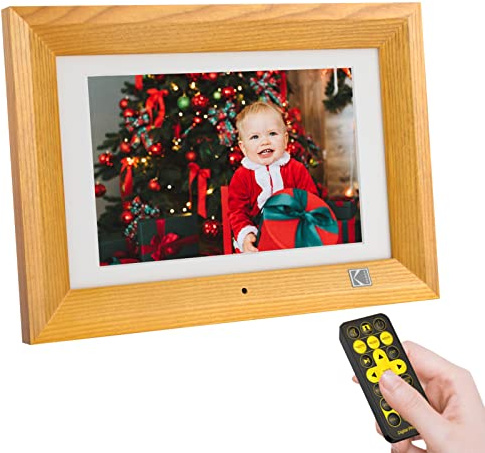KODAK Cadre Photo Numérique 10 Pouces avec Télécommande, Bois Cadre Numérique Photo avec 8Go de Mémoire, Électronique Cadre HD pour Photos et Vidéos, Support USB, Carte SD, Auto-Rotation, Auto-on/Off