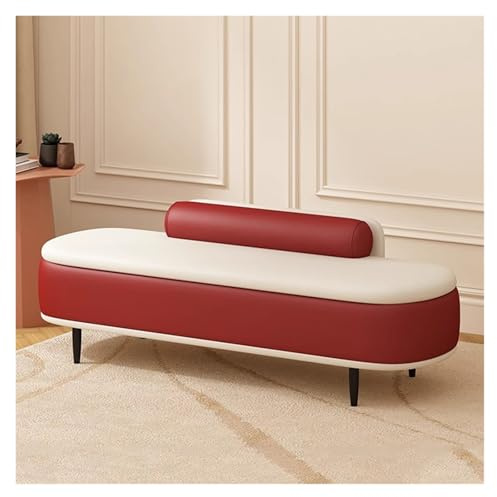 WIGSELBL Bettkommode, Ottomane, Sitzbank für den Eingangsbereich, Schuhbank mit Stauraum, gepolsterte Leder-Aufbewahrungsbank mit Sitzgelegenheit für Schlafzimmer, Wohnzimmer (Rot, 80 cm)