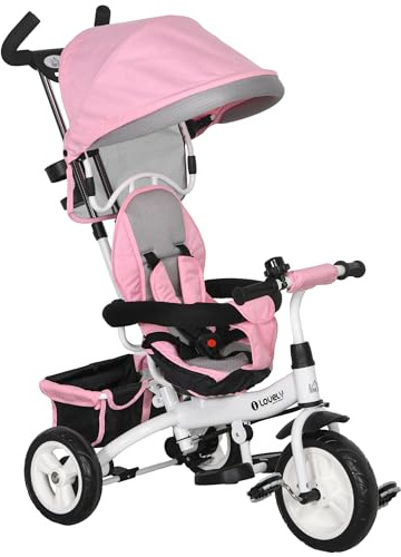 HOMCOM Dreirad 6-in-1 mit Schubstange für 1-5 Jahre Kinder bis 25kg Rosa