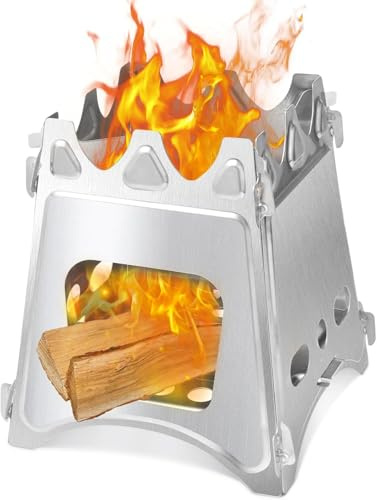 FAMJOALE Folding Wood Burning Stove, Outdoor Portable Camping Stove, Wood Backpacking Stove, Stainless Steel Hiking Stove for BBQ Picnic