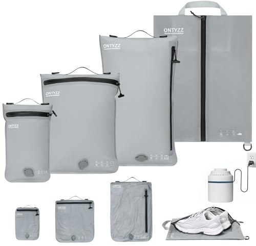 Organizador de Maletas Compresión Cubo Embalaje Set de 4 Reutilizables TPU Bolsas de Vacío con IPX8 Cremallera Impermeable Bolsas de Vacío para Ropa, Ropa Interior, Calcetines, Zapatos