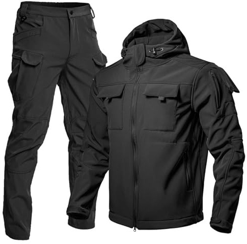 ZDSUHYIW Tactical Angleranzug Herren 2 Teilig Regenjacke Cargo Hose Warm Winter Uniform Zweiteiliges Skianzug Set Militär Anzug Männer Outdoor Jagdbekleidung Sportanzug Fleece Winteranzug