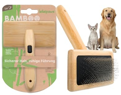 Holz Hunde- & Katzenbürste für Langhaar & Kurzhaar, Fellpflegebürste aus Holz, Zupfbürste gegen Unterwolle & Knoten, Handgefertigte Hundebürste mit rutschfestem Griff, Sanfte Pflege