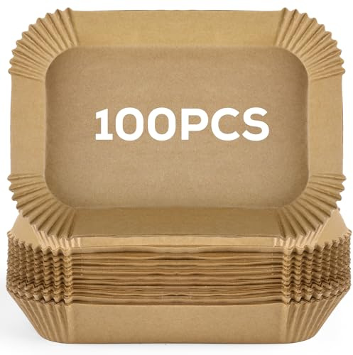Rainberg Air Fryer Liners Disposable 5.5 Inch 100pcs Rectangular, Non-Stick Baking Parchment Paper Liners, Compatible with Ninja, Tower and Other Dual Zone Air Fryers (100, 5.5 Inch - Rectangle)