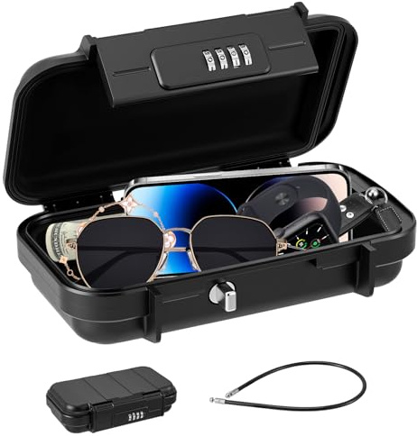 Tragbarer Safe mit Code, Sicherheitsbox Wasserdicht Anti-Diebstahl Mini Tresor Zahlenschloss mit Zahlenschloss für ihre Wertsachen, Strandsafe für Reisen, Strand, Hotel, Pool, Camping