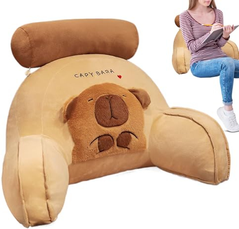 Laimejia Capybara Reading Cushion with Neck and Arm Support, Capybaras Cuddle Cushion for Adults Kids, CapybaraPlush PillowsCapybaras Backrest Pillow for Reading Relaxing Watching TV 40X60X20CM
