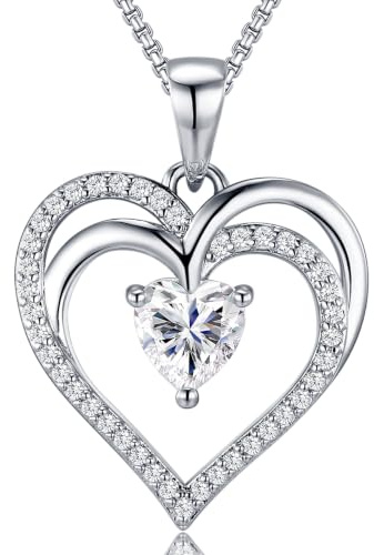 Lyniuoy 18K White Gold Plated Heart Necklaces for Women, Romantic jewellery for women, Luxury women's necklaces, Unique Gift Ideas for Anniversary, Mother's Day, Christmas, valentines for women