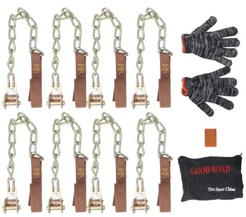 FLEXMAN 8PCS Cadena Antideslizante para Neumáticos de Nieve, Cadena Antideslizante Universal Engrosada de Aleación de Acero para Camioneta SUV Automóvil Ancho Neumático 165~265Mm