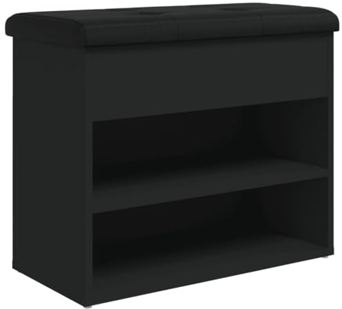 Cartvyn Skobänk svart av trämaterial 62 x 32 x 50 cm med vadderad sittkudde, hallbänk och förvaring, stabil sittkista för hall, hall, sovrum, praktisk skoförvaring med förvaringsutrymme