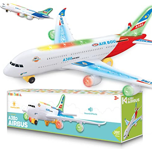 Kidsthrill Airplane Toy with Bump & Go, Flashing Lights & Sounds - For Boys & Girls Age 3-12