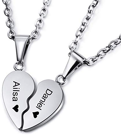 MeMeDIY Personalisierte Herz Anhänger Halskette Customized Name für Paare Männer Frauen Gravur Hochzeitstag Geschenke für Freund Freundin Edelstahl Liebhaber Schmuck