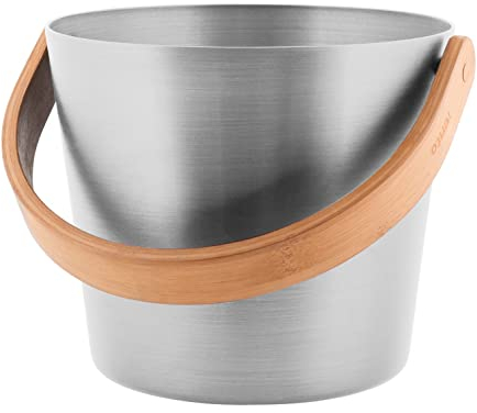 Rento - Saunaeimer, Aufgusseimer - Aluminium - Farbe: Silber - mit edlem Griff aus Bambus - 5 Liter