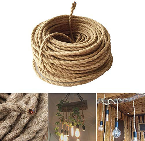 GreenSun LED Lighting Rope Cable Electrical Wire, 10M 2x0.75mm Textile Hemp Electric Wires, 2 Core Electric Cable for DIY Lamp Accessories