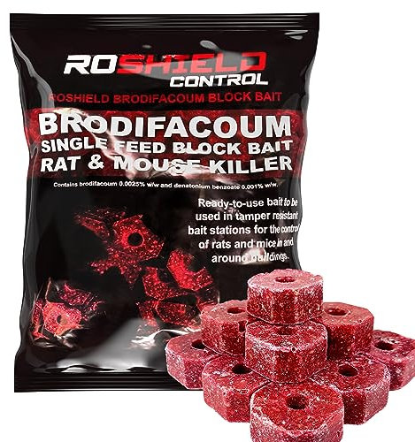ROSHIELD Brodifacoum 300g (15x20) Maximum Strength Rat Poisoning, Mouse Poisoning, Single-Feed Fast Acting Rat & Mouse Killer, Rat Poison Block Bait - All Weather Bait Station Refill Packs