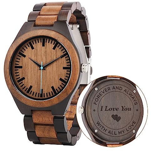 LMWOOD Custom Men's Engraved Wood Watch Analog Quartz Wooden Wrist Watch with Wooden Band Father's Day Gift