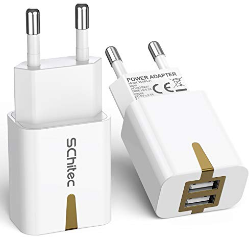 SCHITEC Caricatore USB, Caricatore USB da Muro 2 Pack 2 Porte 5V/2.1A Caricabatterie USB Presa USB Compatibile per iPhone XS XR X Samsung M20 A50 S10 A8 A7 Huawei P30 P20 Lite Mate 20 Lite, Xiaomi