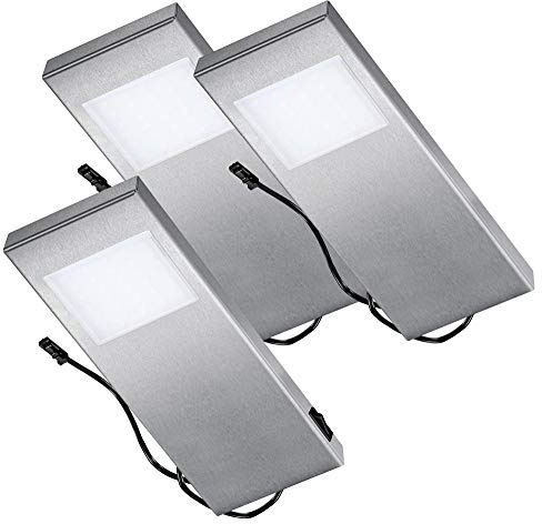 THEBO LED 91 Tadeo 3 in EDELSTAHL - SET 3 inkl. Leuchte mit Hauptschalter / Unterbauleuchten / Oberschrankleuchten