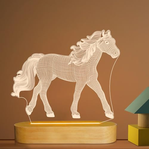 Lampada da tavolo a LED con illusione ottica 3D, ideale come regalo per gli amanti dei cavalli, lampada da tavolo a LED bianca calda, decorazione per la camera da letto di bambini e ragazze