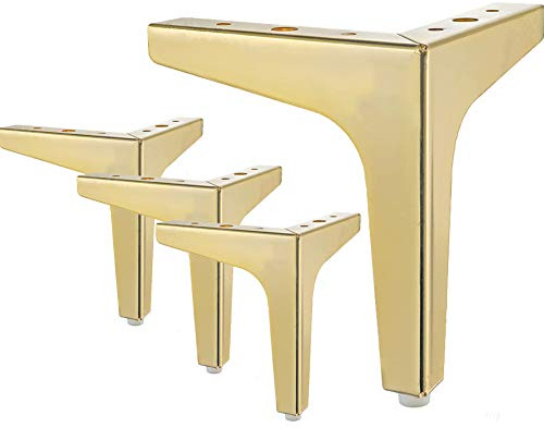 La Vane 6 Inch / 15cm Metal Furniture Legs, Set of 4 - Modern Diamond Triangle Gold DIY Replacement Feet Corner legs for Cabinet, Sofa, Sideboard, Couch, Dresser Makeover