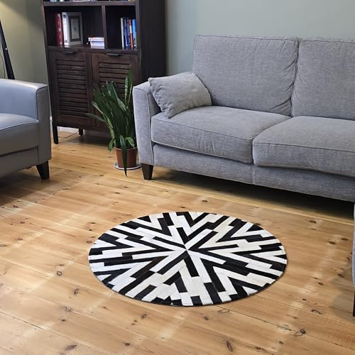 Tappeto rotondo in pelle bovina patchwork | Tappeto naturale Premium | Tappeto soggiorno | Tappeto decorativo di design | Tappeto in pelle bovina patchwork | tapis patchwork rond en peau de vache
