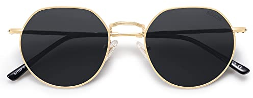 SOJOS Retro Sonnenbrille Herren Rund Damen Polarisiert Vintage UV400 Schutz Unisex Brille SJ1157 Schwarz Linse