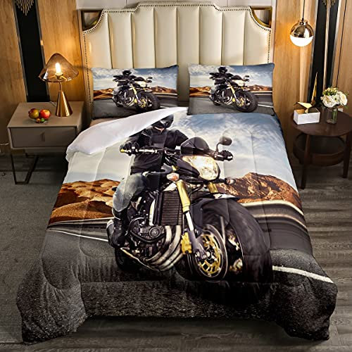 Juego de ropa de cama de motociclismo para deportes extremos, juego de ropa de cama de motociclismo con ilustración de motocross, para niños, niñas, de microfibra, tamaño King