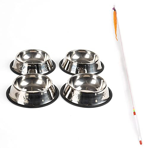 4 Stück katzennapf flach + 1 Katzenspielzeug,katzennapf Edelstahl,katzennapf 3er Set,futternapf Katze,Katzen napf,Katzennäpfe,Fressnapf Katze,katzenschüssel,futternapf Hund