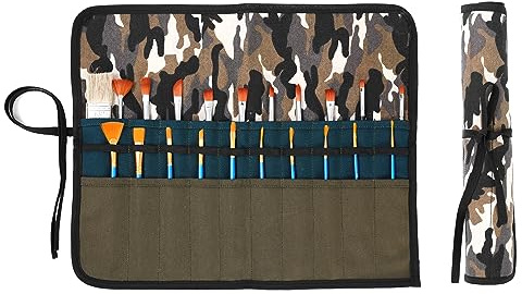 Kaaltisy Künstler Rolle, Multicolor Pinsel-Organizer Tasche & Aufbewahrung | 20-fach Fächer | strapazierfähige 16oz gewachstem Segeltuch Farbe Pinsel Tasche