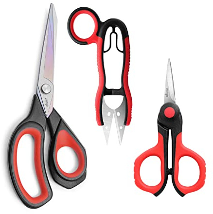 LIVINGO Professionelles Nähscheren-Set: 21,6 cm, robust, scharf, titanbeschichtet, geschmiedeter Edelstahl-Stoff, 11,4 cm kleine Detail-Stickschere, 12,7 cm Fadenschere, bequemer Griff, 3 Pack