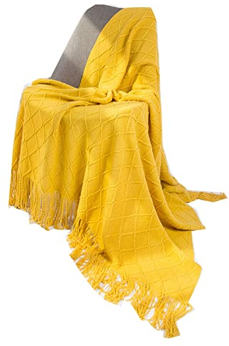 Whoiy Senfgelber Schal, Damen Schal Winter Plus Size Blanket Fransenschal 172X127cm Warmer Winterschal-Poncho