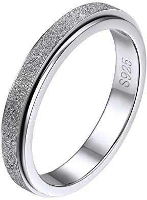 Silvora Schmaler Schlichter Damen Ring 3mm breit Sandstrahl Spinner Ring zum Stressabbauen 925 Sterling Silber Frauen Mädchen Drehring Roller Ring Ringgröße 64.6（20.75） Modeschmuck Accessoires