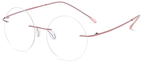 KOOSUFA Titan Runde Randlose Lesebrille mit Blaulichtfilter Herren Damen | Ultra Leicht, Rahmenlose Lesehilfe, Computer Arbeitsplatzbrille, Brille mit Stärke 0.0 1.0 1.5 2.0 2.5 3.0 3.5 4.0