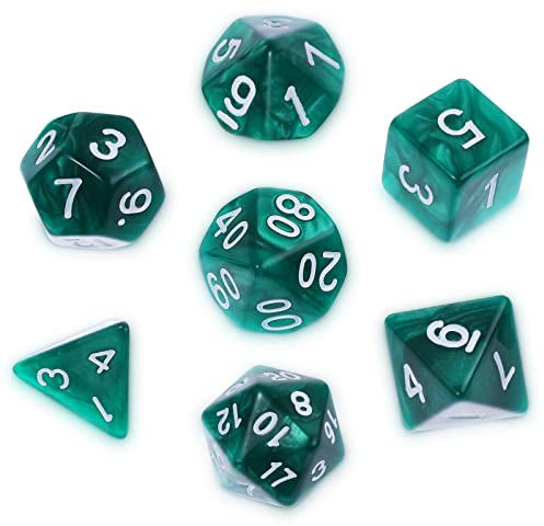 Abeillo 7 Stück DND Würfel Set für Dungeon und Dragons, Polyedrische Würfel RPG Rollenspiele Tischspiele D&D D20 D12 D10 D8 D6 D4 (Dunkelgrün)