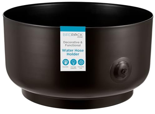 BIRDROCK HOME Decorative Footed Water Hose Holder Pot | Holds 100ft Hose | Ground Garden Box | Steel | Powdered Coated | Metal Hider | Outdoor or Indoor Use (Oil Rubbed Bronze)