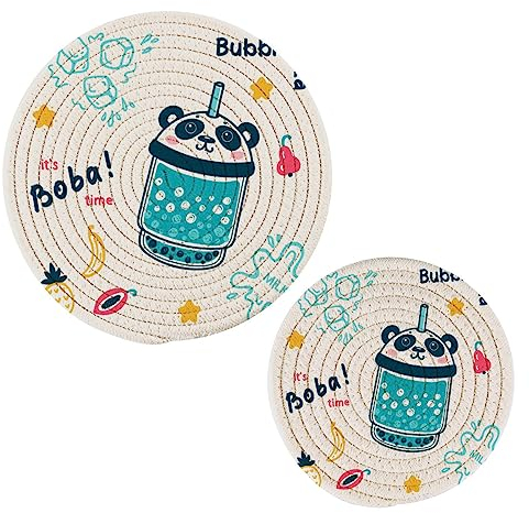 Set di 2 sottopentola da cucina in filo di cotone, eleganti sottobicchieri per piatti caldi, ciotole, caffè, presine calde, menu, poster e scarabocchi