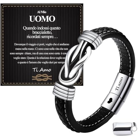 BOCHOI San Valentino per Lui Bracciale In Pelle Nera Regali Fidanzato Regalo Anniversario per Lui Idee per il Compleanno del Marito Gioielli di Natale Regali di Nozze